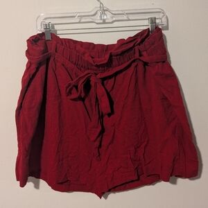Old Navy Red High-Waisted Tie-Belt Linen Blend Shorts 4-inch Inseam Size 18
